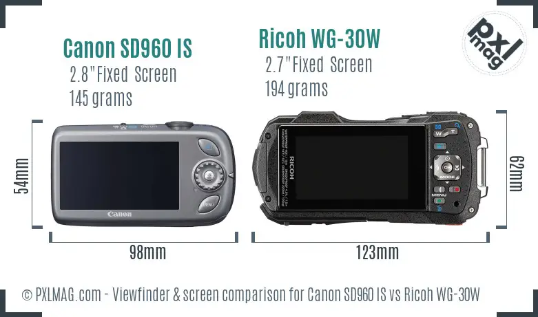 Canon SD960 IS vs Ricoh WG-30W Screen and Viewfinder comparison Canon SD960 IS vs Ricoh WG-30W Screen and Viewfinder comparison