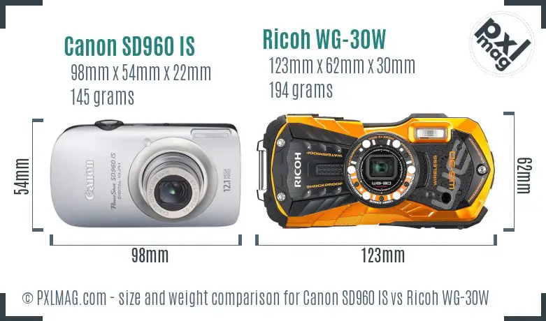Canon SD960 IS vs Ricoh WG-30W size comparison Canon SD960 IS vs Ricoh WG-30W size comparison