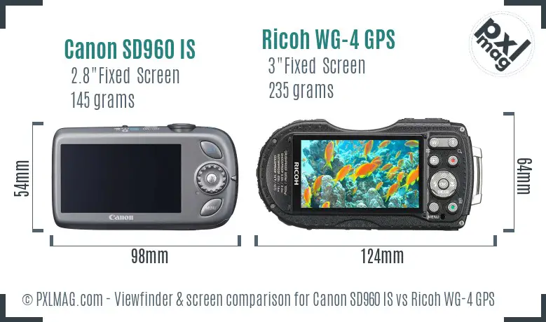 Canon SD960 IS vs Ricoh WG-4 GPS Screen and Viewfinder comparison