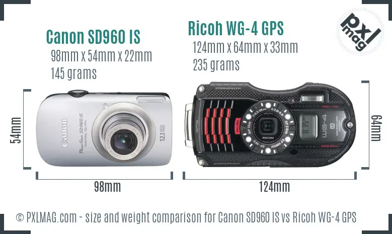 Canon SD960 IS vs Ricoh WG-4 GPS size comparison