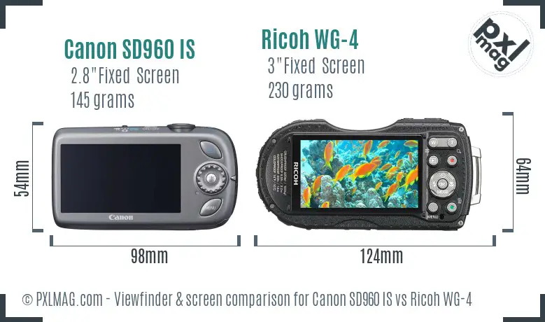 Canon SD960 IS vs Ricoh WG-4 Screen and Viewfinder comparison