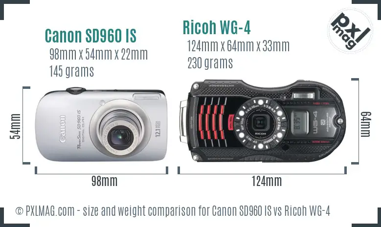 Canon SD960 IS vs Ricoh WG-4 size comparison