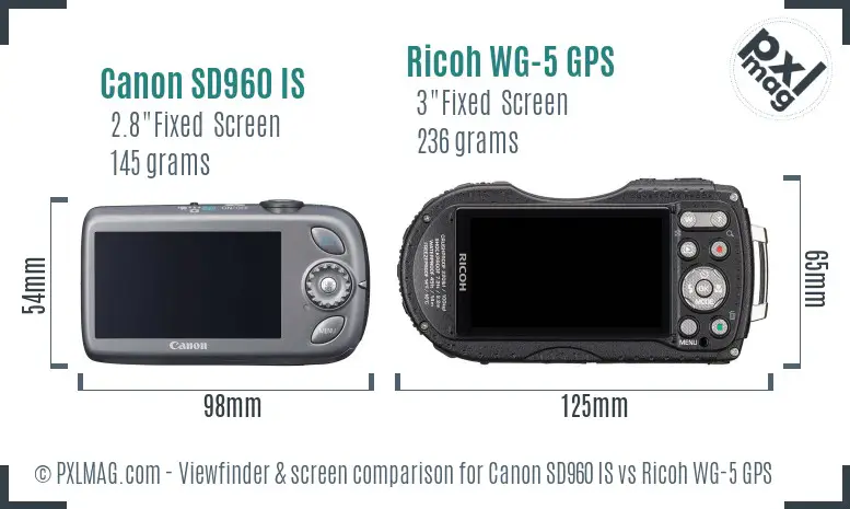 Canon SD960 IS vs Ricoh WG-5 GPS Screen and Viewfinder comparison