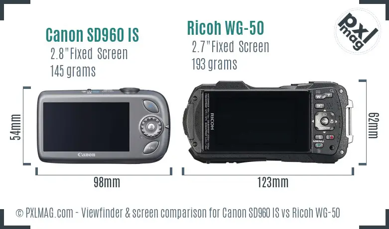 Canon SD960 IS vs Ricoh WG-50 Screen and Viewfinder comparison