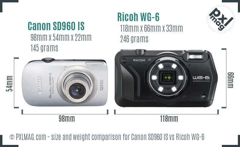 Canon SD960 IS vs Ricoh WG-6 size comparison