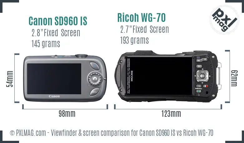 Canon SD960 IS vs Ricoh WG-70 Screen and Viewfinder comparison