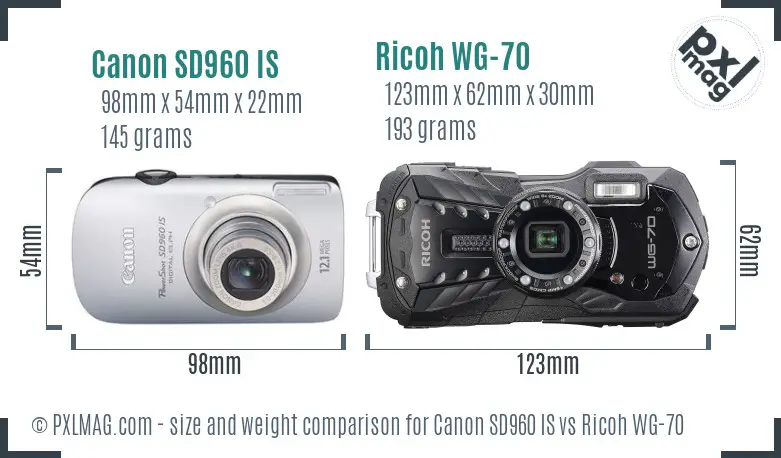 Canon SD960 IS vs Ricoh WG-70 size comparison