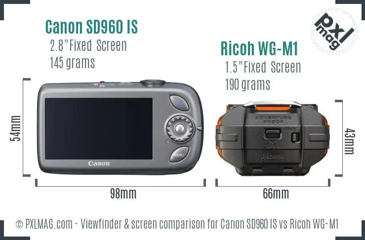 Canon SD960 IS vs Ricoh WG-M1 Screen and Viewfinder comparison