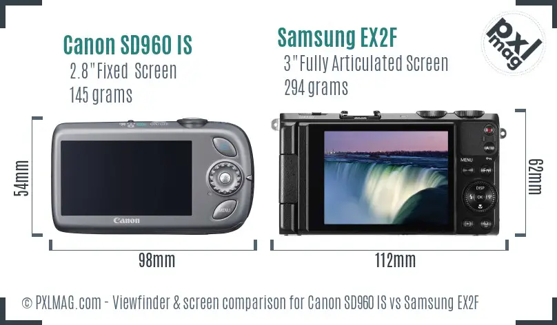 Canon SD960 IS vs Samsung EX2F Screen and Viewfinder comparison