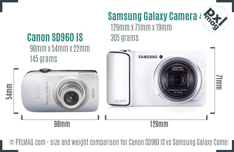 Canon SD960 IS vs Samsung Galaxy Camera 4G size comparison