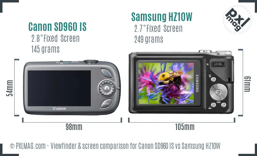 Canon SD960 IS vs Samsung HZ10W Screen and Viewfinder comparison Canon SD960 IS vs Samsung HZ10W Screen and Viewfinder comparison