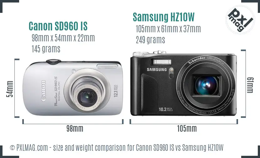 Canon SD960 IS vs Samsung HZ10W size comparison Canon SD960 IS vs Samsung HZ10W size comparison