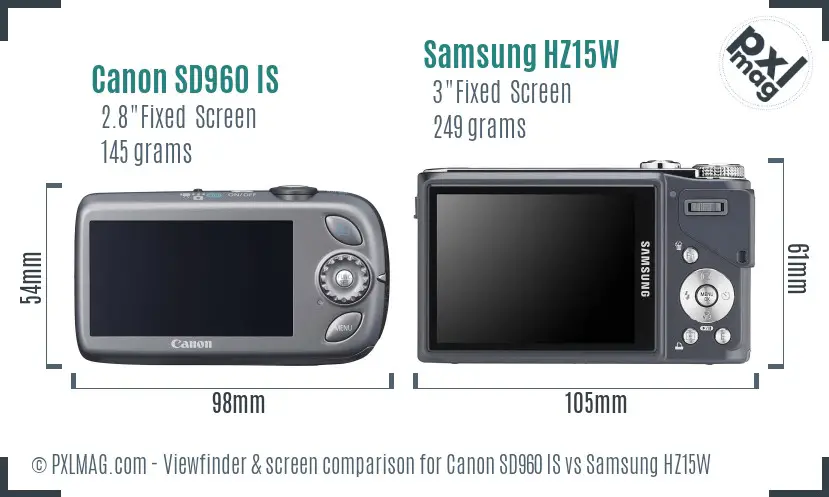 Canon SD960 IS vs Samsung HZ15W Screen and Viewfinder comparison