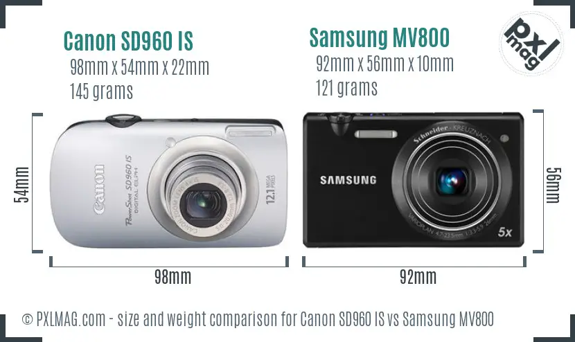 Canon SD960 IS vs Samsung MV800 size comparison Canon SD960 IS vs Samsung MV800 size comparison