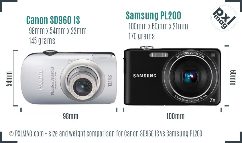 Canon SD960 IS vs Samsung PL200 size comparison Canon SD960 IS vs Samsung PL200 size comparison