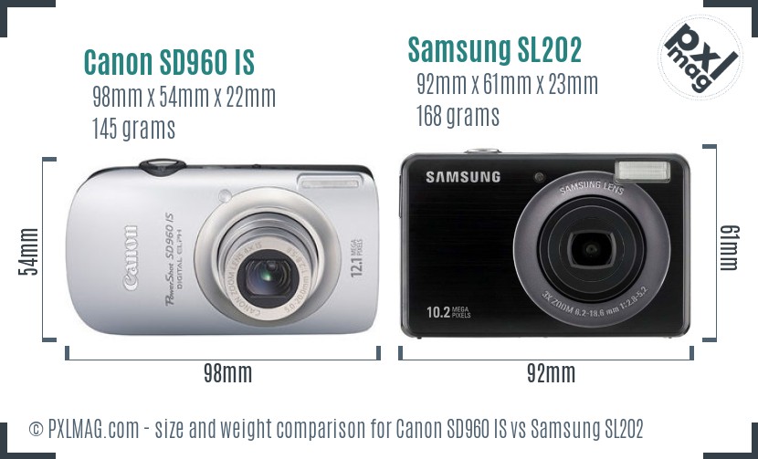 Canon SD960 IS vs Samsung SL202 size comparison Canon SD960 IS vs Samsung SL202 size comparison