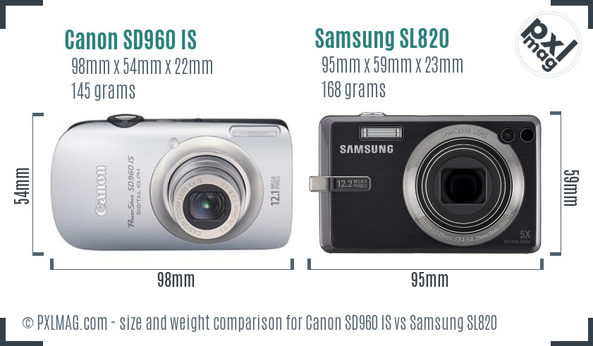 Canon SD960 IS vs Samsung SL820 size comparison