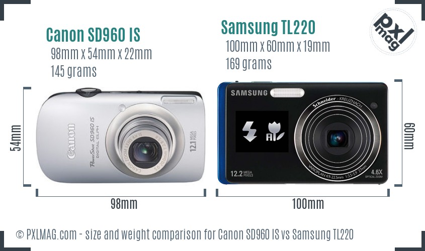 Canon SD960 IS vs Samsung TL220 size comparison Canon SD960 IS vs Samsung TL220 size comparison