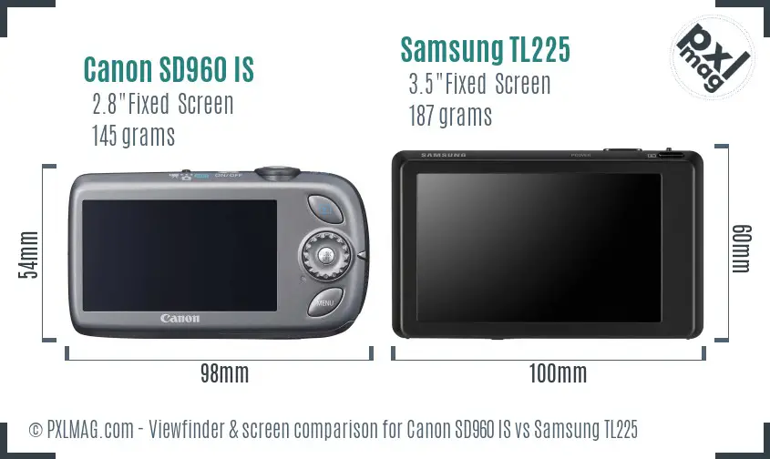 Canon SD960 IS vs Samsung TL225 Screen and Viewfinder comparison
