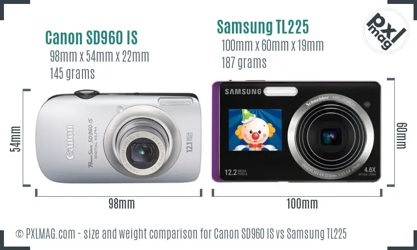 Canon SD960 IS vs Samsung TL225 size comparison