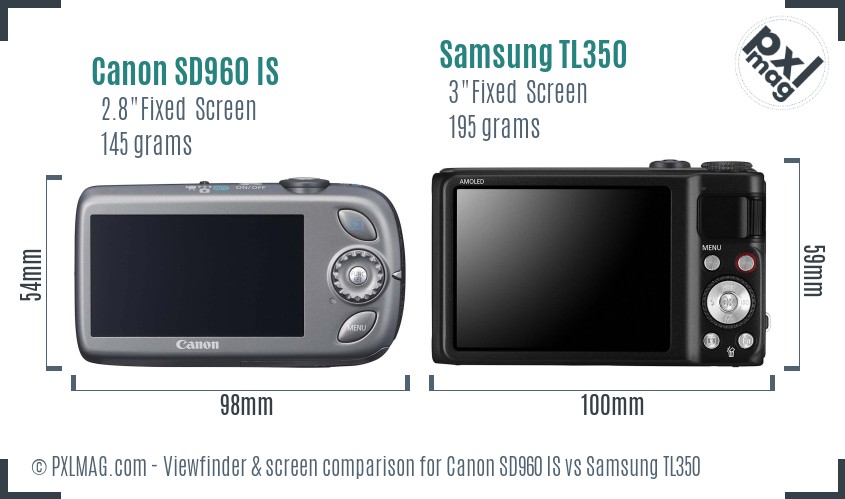 Canon SD960 IS vs Samsung TL350 Screen and Viewfinder comparison