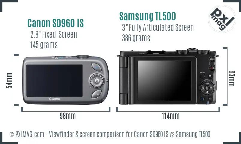 Canon SD960 IS vs Samsung TL500 Screen and Viewfinder comparison