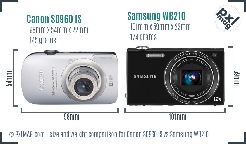 Canon SD960 IS vs Samsung WB210 size comparison Canon SD960 IS vs Samsung WB210 size comparison