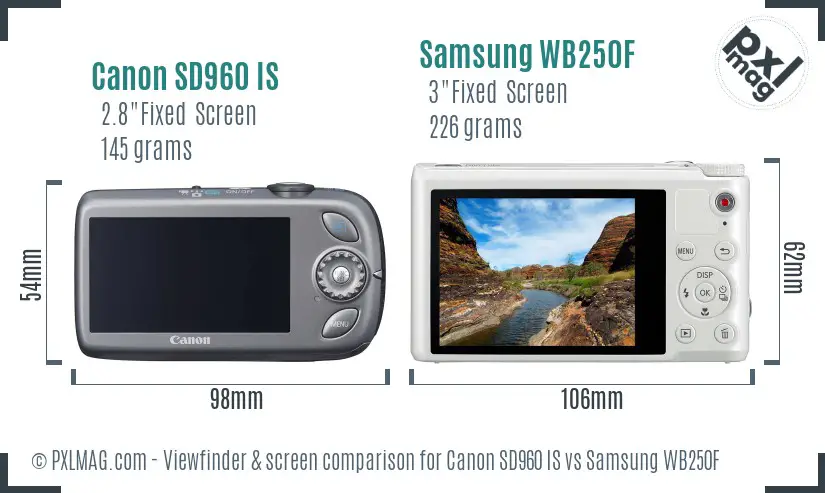 Canon SD960 IS vs Samsung WB250F Screen and Viewfinder comparison Canon SD960 IS vs Samsung WB250F Screen and Viewfinder comparison
