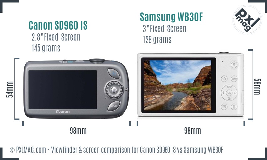 Canon SD960 IS vs Samsung WB30F Screen and Viewfinder comparison