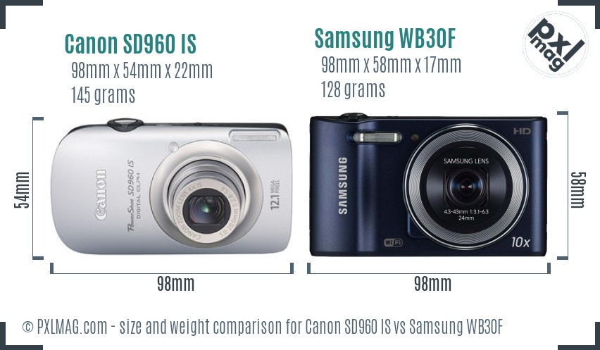 Canon SD960 IS vs Samsung WB30F size comparison Canon SD960 IS vs Samsung WB30F size comparison