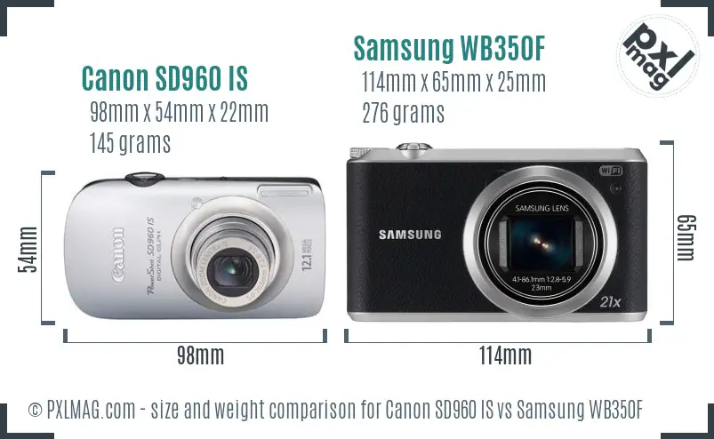 Canon SD960 IS vs Samsung WB350F size comparison