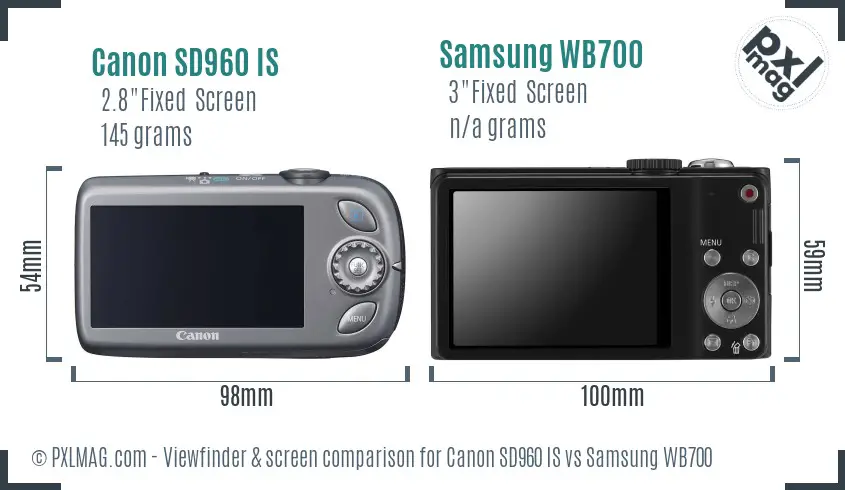 Canon SD960 IS vs Samsung WB700 Screen and Viewfinder comparison