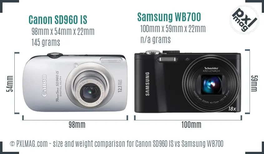 Canon SD960 IS vs Samsung WB700 size comparison