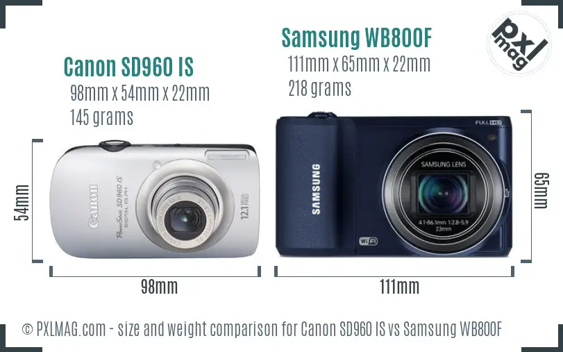Canon SD960 IS vs Samsung WB800F size comparison Canon SD960 IS vs Samsung WB800F size comparison