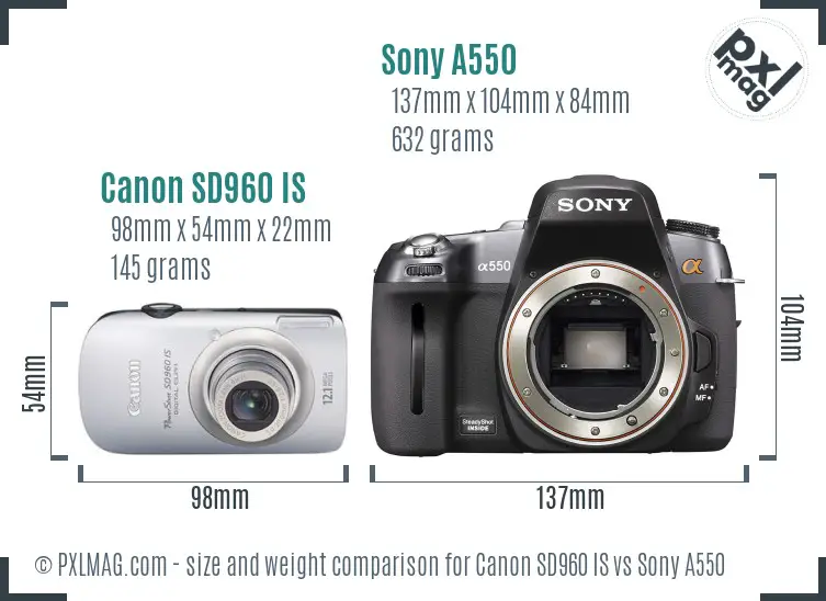 Canon SD960 IS vs Sony A550 size comparison