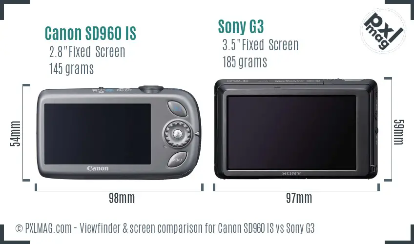 Canon SD960 IS vs Sony G3 Screen and Viewfinder comparison