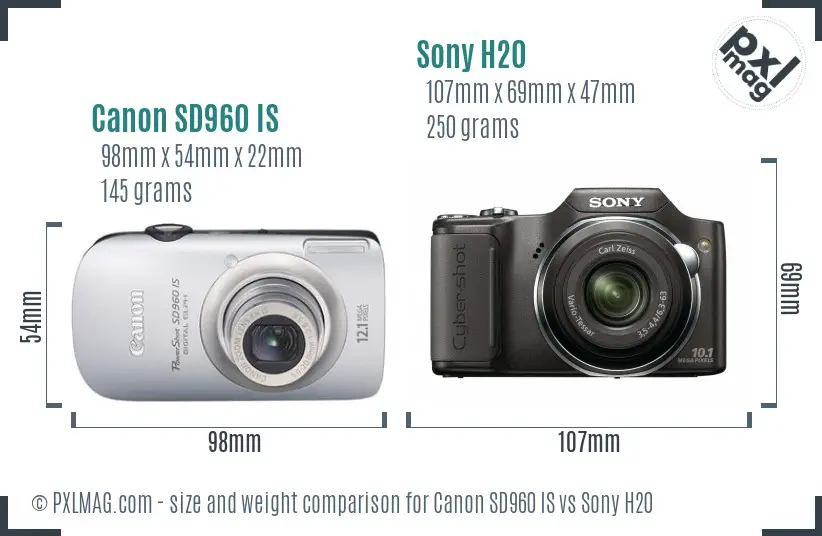 Canon SD960 IS vs Sony H20 size comparison