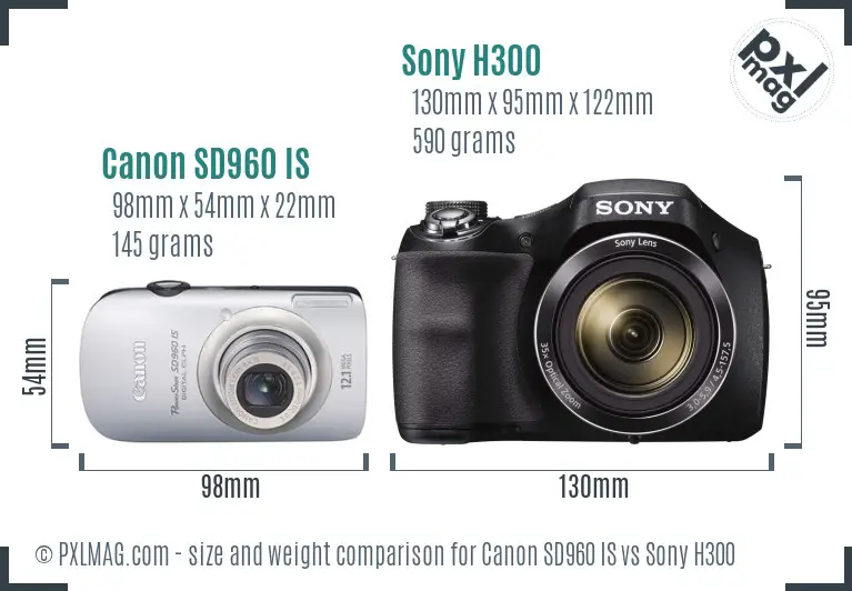 Canon SD960 IS vs Sony H300 size comparison