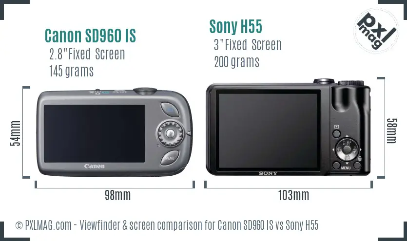 Canon SD960 IS vs Sony H55 Screen and Viewfinder comparison