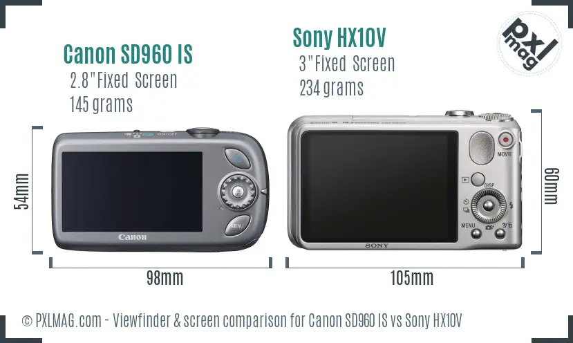 Canon SD960 IS vs Sony HX10V Screen and Viewfinder comparison