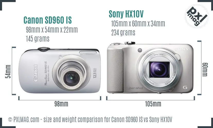 Canon SD960 IS vs Sony HX10V size comparison