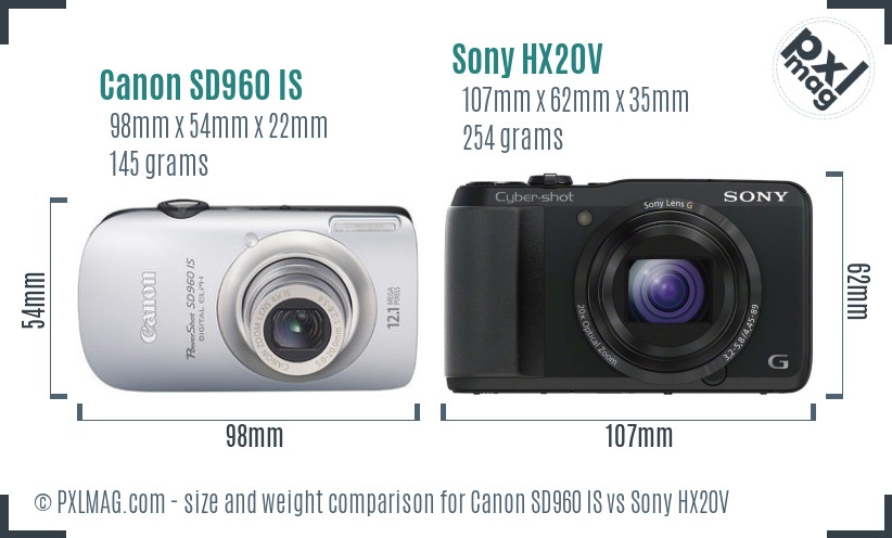 Canon SD960 IS vs Sony HX20V size comparison Canon SD960 IS vs Sony HX20V size comparison