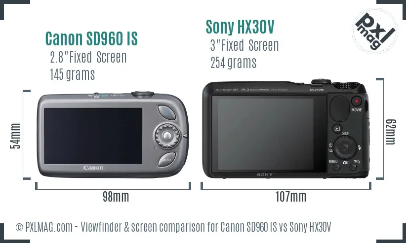 Canon SD960 IS vs Sony HX30V Screen and Viewfinder comparison
