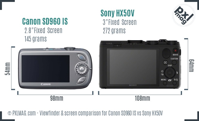 Canon SD960 IS vs Sony HX50V Screen and Viewfinder comparison