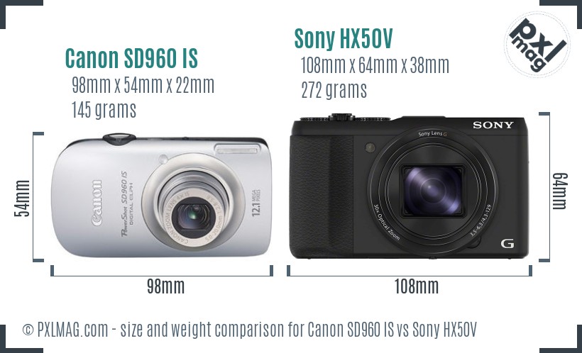 Canon SD960 IS vs Sony HX50V size comparison Canon SD960 IS vs Sony HX50V size comparison