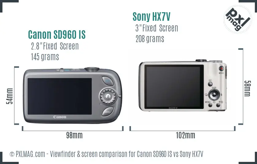 Canon SD960 IS vs Sony HX7V Screen and Viewfinder comparison