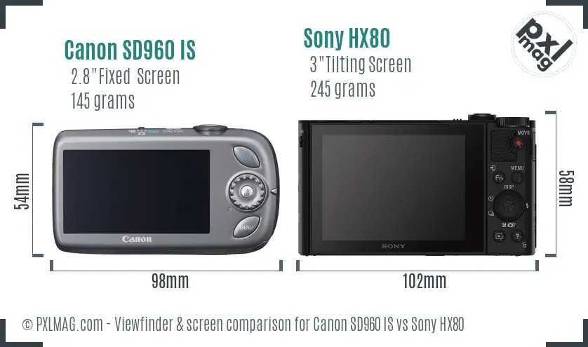 Canon SD960 IS vs Sony HX80 Screen and Viewfinder comparison