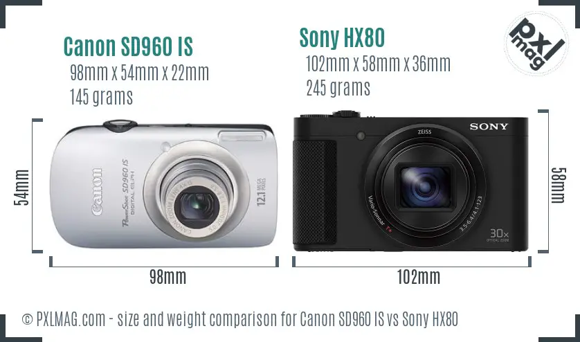 Canon SD960 IS vs Sony HX80 size comparison