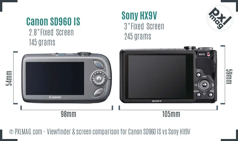Canon SD960 IS vs Sony HX9V Screen and Viewfinder comparison Canon SD960 IS vs Sony HX9V Screen and Viewfinder comparison