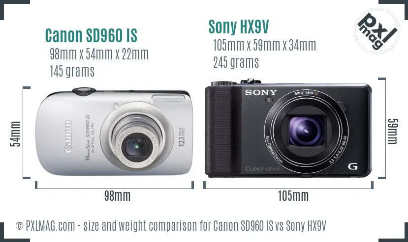 Canon SD960 IS vs Sony HX9V size comparison Canon SD960 IS vs Sony HX9V size comparison